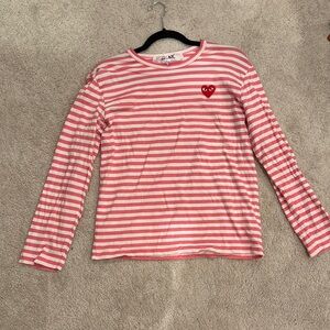 Comme des Garcons Pink and White Long Sleeve Top